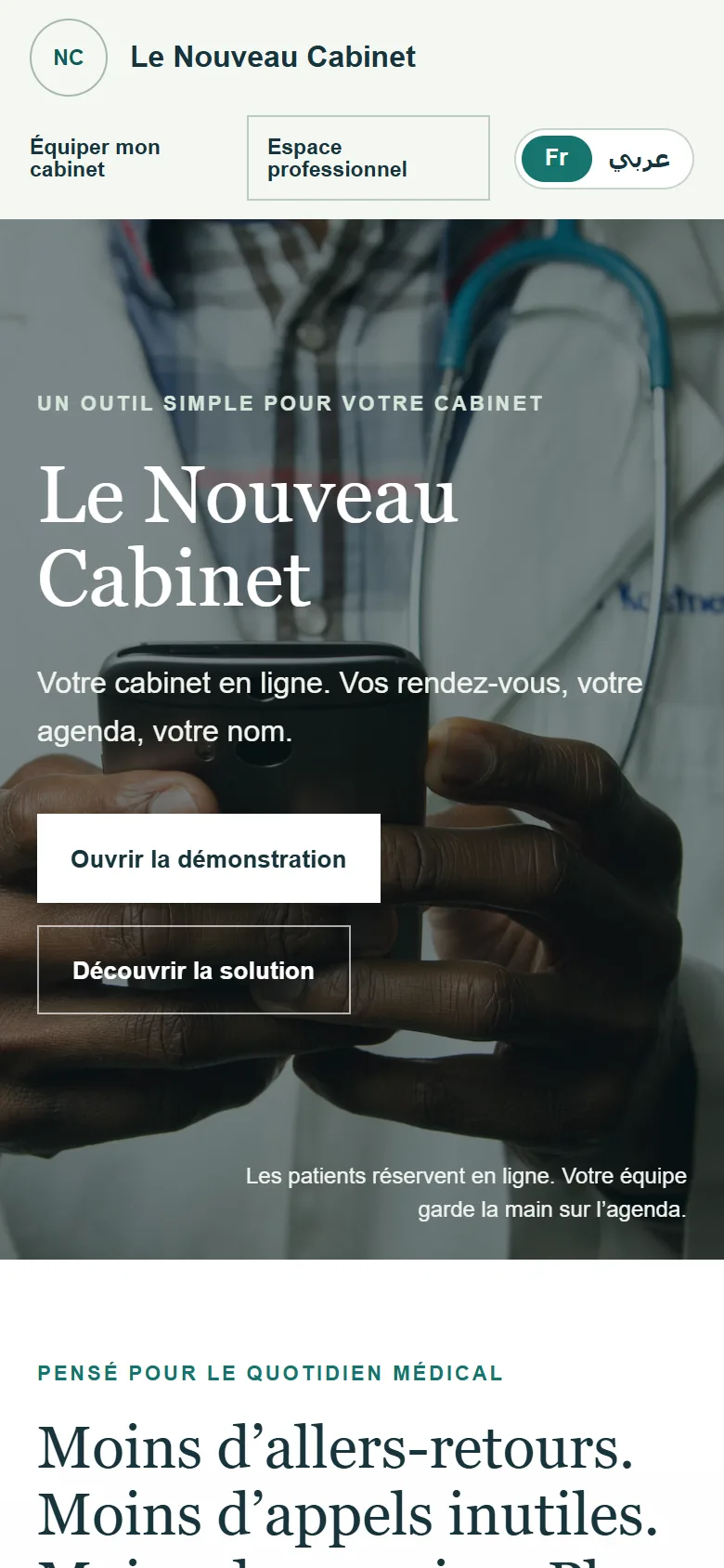 Le Nouveau Cabinet sur téléphone, écran 1