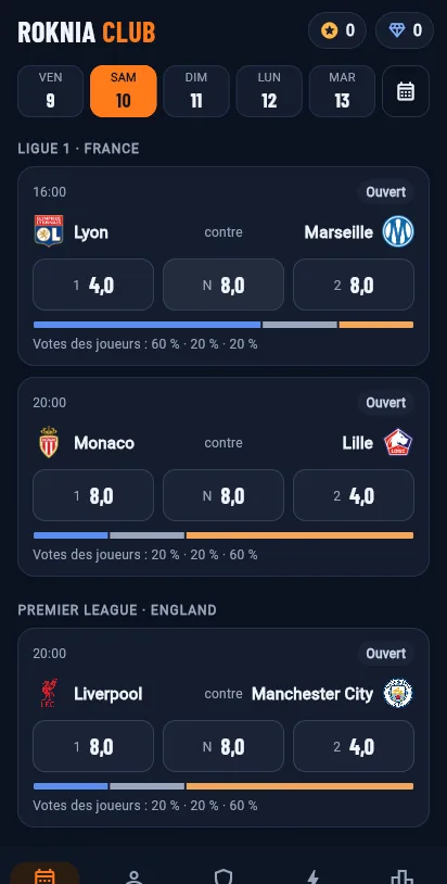 Roknia Club sur téléphone, écran 1
