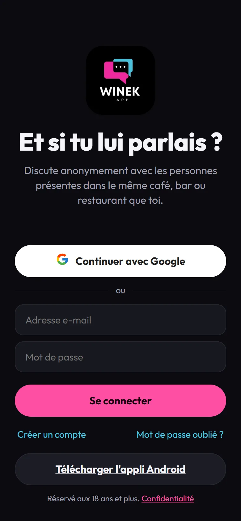 Winek sur téléphone, écran 1